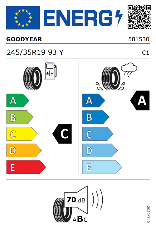 Tyre Label for Goodyear Eagle F1 Asymmetric 6 245/35R19 93Y