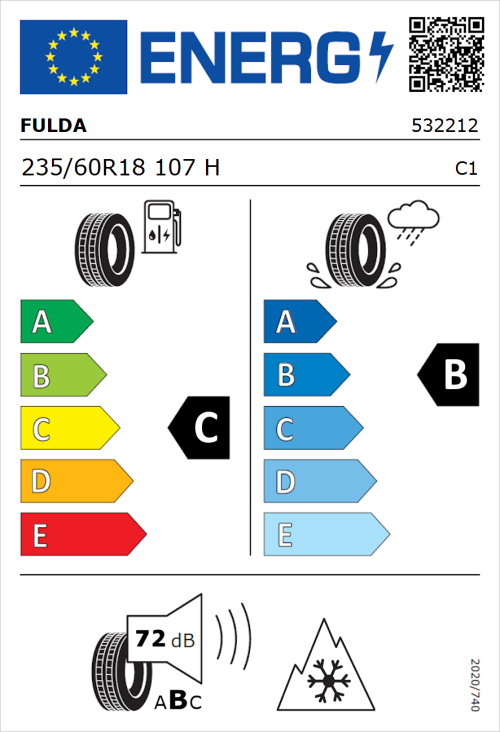Tyre Label for Fulda Kristall Control SUV 235/60R18 107H
