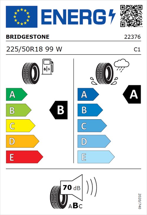 Tyre Label for Bridgestone Turanza 6 225/50R18 99W