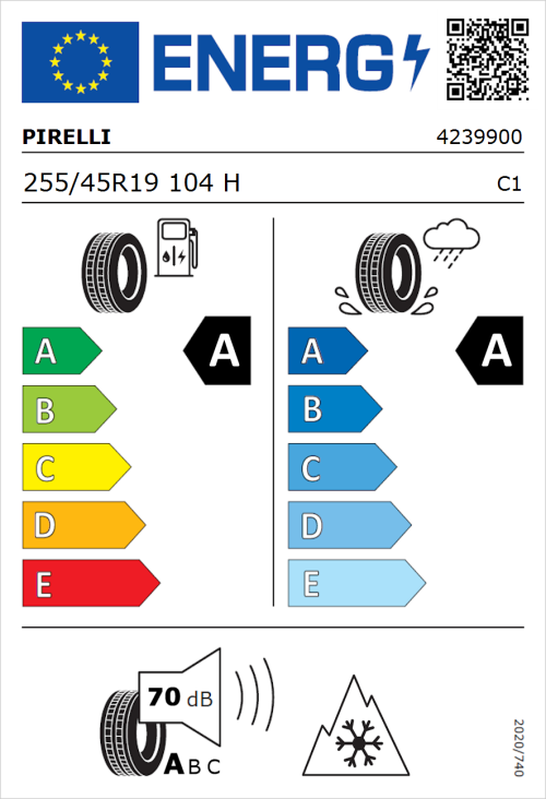 Tyre Label for Pirelli Scorpion All Season SF2 255/45R19 104H