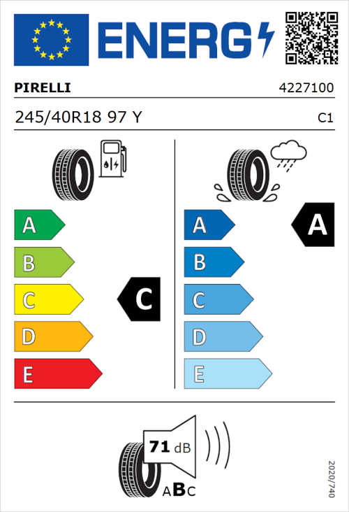 Tyre Label for Pirelli P-Zero (PZ5) 245/40R18 97Y