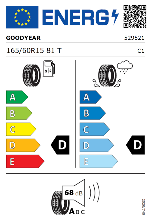 Tyre Label for Goodyear DuraGrip 165/60R15 81T